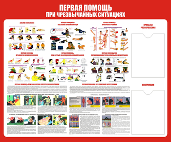 С19 Стенд первая помощь (при чрезвычайных ситуациях) (1200х1000мм, пластик ПВХ 3 мм, карманы, Прямая печать на пластик) - Стенды - Стенды по первой медицинской помощи - Магазин охраны труда ИЗО Стиль